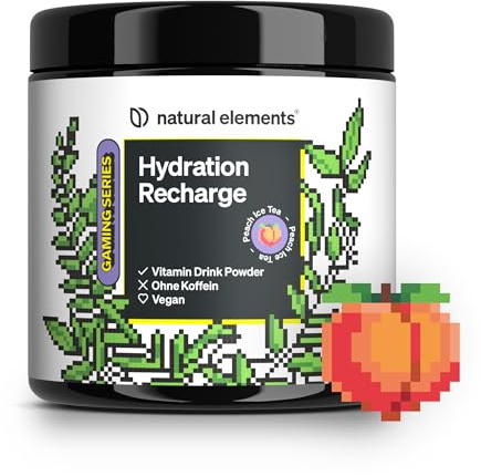 natural elements Hydration Recharge Peach Ice Tea – der Drink für Gamer – Elektrolyte Pulver & Vitamine – ohne Zucker, mit Stevia gesüßt – Getränkepulver zum Mixen – vegan, hochdosiert, laborgeprüft