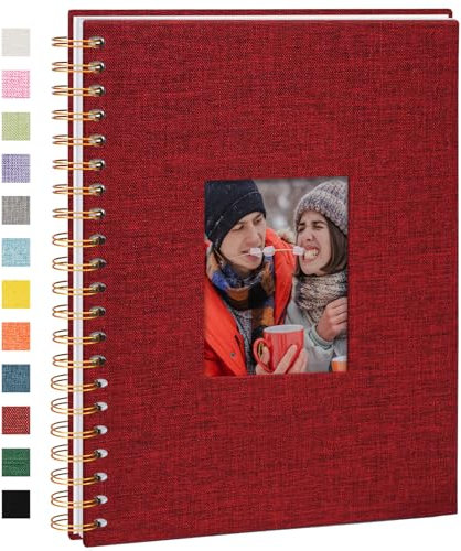 Vienrose Fotoalbum zum Selbstgestalten 28 x 20,5 cm, DIY Scrapbook Spiralalbum mit 80 Weißen Seiten, Leinen Fotoalbum zum Einkleben für Familien, Baby, Hochzeit, Jahrestag, Geburtstags, Rot