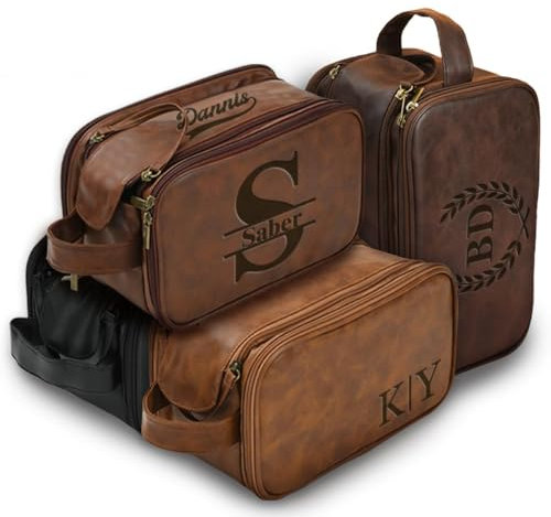 FRoon Trousse de Toilette en Cuir personnalisée for Hommes, Sac de kit de Voyage gravé sur Mesure, Grande capacité, fabriqué à la Main for Papa, Mari, Grand-père