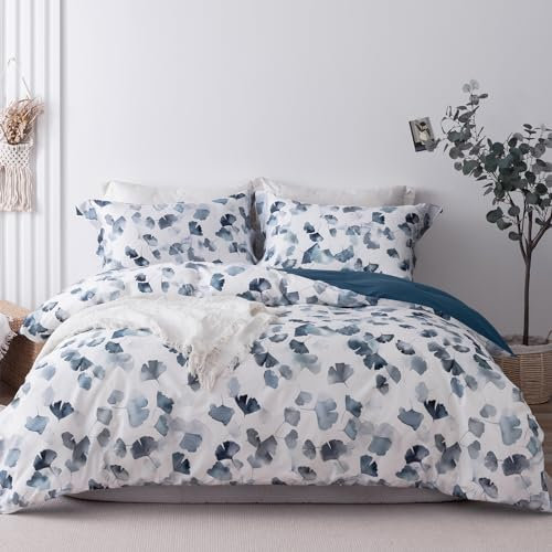 MILDLY Bettwäsche 135x200 Baumwolle Satin, 100% Langstapelige Baumwolle Pflanzenmuster Kühlende Bettwäsche-Sets, ÖkoTex Zertifiziert & für Allergiker Geeignet, Kovasi