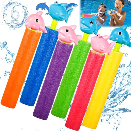 NLMWTI Wasserpistole Kinder Wasserspritze Set 6, Hai-Delfin Wasserspritzpistole Schaumstoff Wasserpistole Klein, Wasserspritze für Jungen und Mädchen für Sommer Pool Party Strand Wasserspielzeug