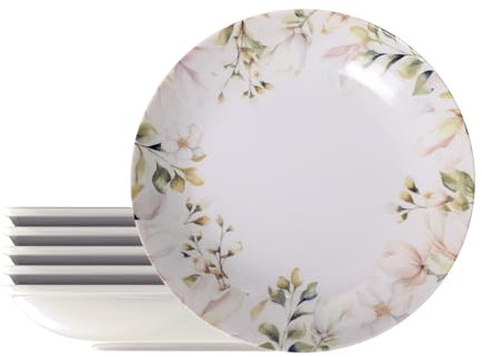 Tramontina - Platos hondos redondos decorados porcelana 22 cm Magnolia. Juego de 6 unidades.