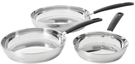 ProCook Gourmet Stainless Steel Frying Pan Set of 3 20, 24 and 28cm Uncoated Induction Frying Pans, Dishwasher Safe, 10 Year Guarantee (3 Piece)