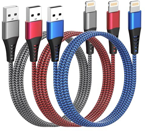 iPhone Ladekabel 2M 3Pack, USB Lightning Kabel Apple MFi Zertifiziert Ladekabel iPhone Schnellladekabel 2M Lang Nylon Kabel iPhone USB Ladekabel für iPhone 14 13 12 11 Pro Max XS XR X 8 7 6 5S SE,iPad