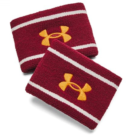 Under Armour Gestreifte Performance-Frottee-Armbänder, Unisex, Erwachsene, Kardinal/weißer Ton/Goldgelb OSFM
