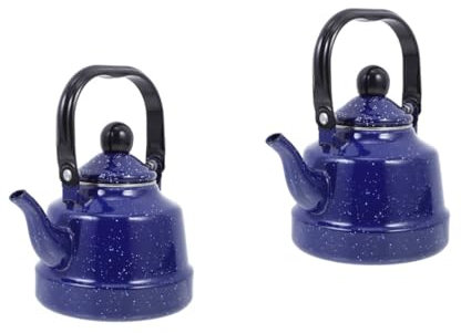 TOPBATHY 2 Pièces Bouilloire en émail ustensiles de cuisine en émail verser bouilloire en porcelaine col de cygne électrique Non caffetieres shaker cafe frappe théière bouilloire à thé Blue