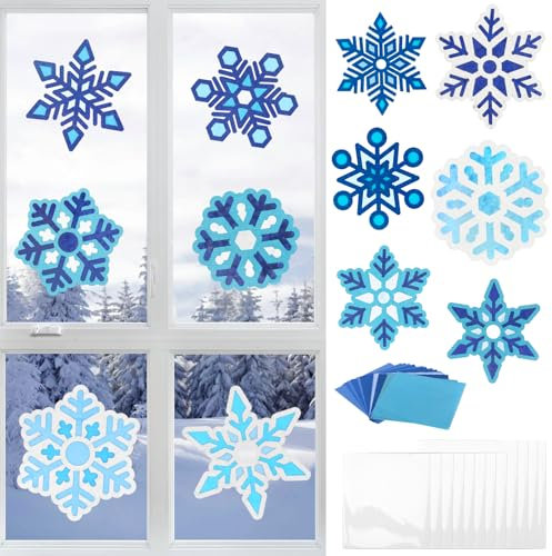 MONCAP 12 STK Schneeflocke Basteln Kinder Schneeflocke Deko Bastelset Schneeflocke Papierbastelset Kreativset Weihnachten Fensterbilder Handwerk für Mädchen Jungen Winter Party Geschenk Weihnachtsdeko