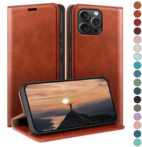 HUOUH for iPhone 14 Pro 6.1 Wallet case with RFID Blocking PU Leather,Flip Folio Book covers,Credit Card Holder Shockproof Phone case Women Men for Apple 14 Pro case Light Brown