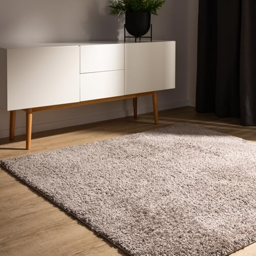 benuta Basic Hochflorteppich Teppich Wohnzimmer Sohari - Taupe 200x200 cm - Minimalistischer Look - Weich & Waschbar - Für Schlafzimmer, Flur oder Esszimmer - Geeignet für Fußbodenheizung