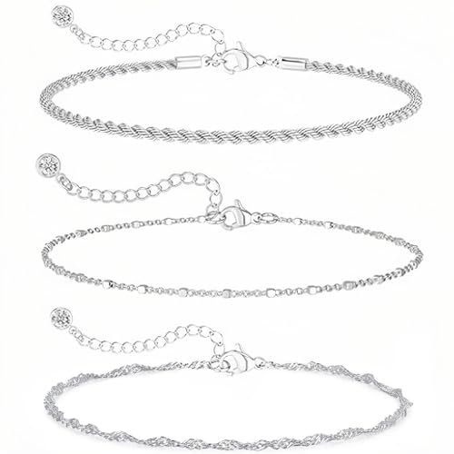 ZEPIQOR Set 3 Pezzi Bracciale Tennis Donna in Argento 925, Regolabile e Impilabile - Gioielli per Donne e Ragazze