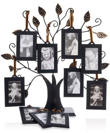 Philip Whitney Cornice per foto con albero genealogico con 10 cornici da appendere, regalo per mamma, festa della mamma, regali di Natale, albero in metallo da 30 x 33 cm, include 10 cornici