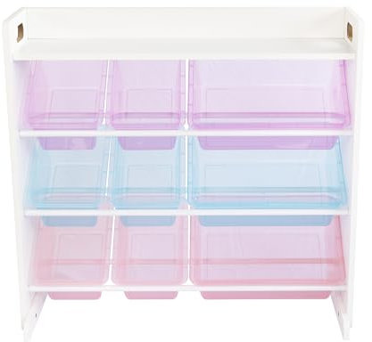 Humble Crew Toy Storage Organizer with Top Shelf and 9 Removable Bins, White/Purple/Pink/Blue – Toddler Bookshelf with Toy Organizer - Modern Toy Rack Ideal for Kids' Rooms, Playrooms, and Nurseries