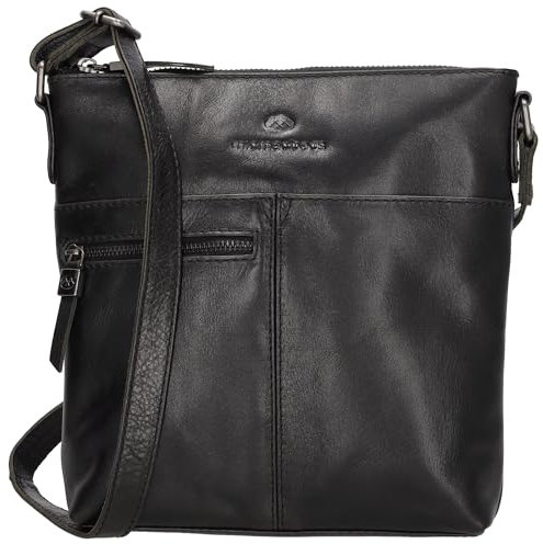 Hide & Stitches - Leder Umhängetasche Damen - 100% Leder Crossbody Handtasche Damen mit Verstellbarem Schultergurt und Reißverschlusstaschen für Alltag Arbeit Ausflüge - Schwarz