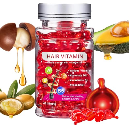 PodaFu No Rinse Hair Treatment Serum, 40 Pcs Moisturizing Oil Capsules Make Hair Shiny with Avocado, Argan Oil & Vitamins A, C, E, B5
