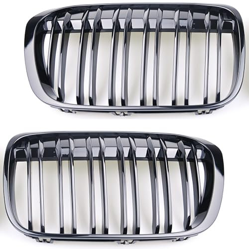 Hebstw F48 Kühlergrill Passend für BMW X1 F48 F49 2016 2017 2018 2019 Schwarz Glanz Kühler Front Doppel Rippen Grill Kühlergrill