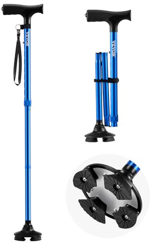 VEVOR Gehstock, zusammenklappbarer Spazierstock mit 8-facher Höhenverstellung (770-940 mm), leichte und tragbare Gehhilfe aus Aluminium, Gehstütze für Männer, Frauen und Senioren, 113 Tragkraft (blau)