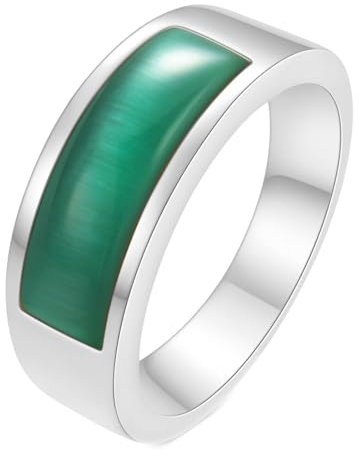 Eheringe Edelstahl, Eheringe Silber Grün mit Rechteckigem Stein Ring 62 (19.7)