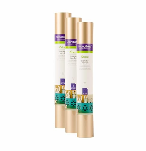Cricut Everyday Iron On, Gold, 3-Pack of 2ft Rolls (12x24) Heat Transfer Vinyl for Shirts, Hats, Décor & More