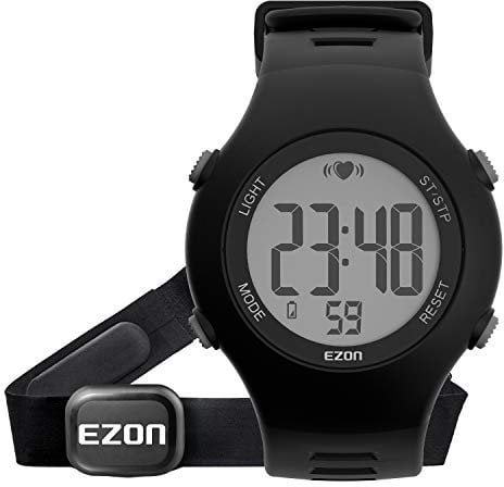 EZON Pulsmesser, Brustgurt und digitale Uhr, T037, 5 ATM wasserdichter Fitness-Tracker mit HRM (Uhrenarmband im Lieferumfang enthalten)