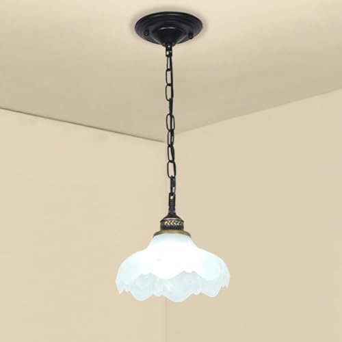 E27 Hängeleuchte Retro Rustikal Eingang Diele Lampe LED Weißes Licht Vintage Antik Esszimmer Pendellampe Kreativ Blumen-Design Weiß Glas-schirm Kronleuchter für Küche Wohnzimmer Büro Balkon Bar, Ø22cm