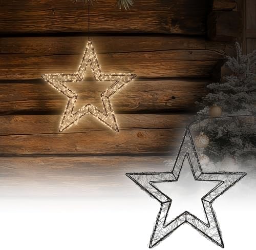 ECD Germany LED-Weihnachtsstern 38 cm, 500 LEDs Extra-Warmweiß, Timer, Innen/Außen, IP44 Wasserdicht, Leuchtstern aus Metall, LED Drahtstern zum Aufhängen für Weihnachten, Weihnachtsdeko Fensterdeko