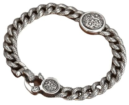 Housunzi Herrenarmband mit Drachenschuppen-Gliedern aus 925er Sterlingsilber – Vintage-Ethno-Stil Personalisierte Drachenkopf-Charme Schwerer Modischer Silberschmuck Geschenke,#20