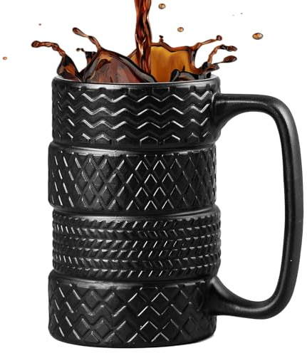 ZONSUSE Lustiger ReifenTasse, Kreativer Auto Thema Kaffeetasse, 3D Pneu Design Becher mit Mechanischem Henkel, Geschenk für Männer Frauen Autoliebhaber 500ml (mit Klassischem C-Griff)