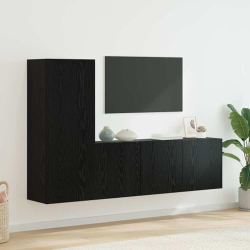 ZfiPhranillus TV-Schrank Schwarz Eiche 240x30x183 cm Modernes Wandboard mit 10 Türen & Schweberegalen Stabiler Holzwerkstoff bis 300 kg für Wohnzimmer & Flur
