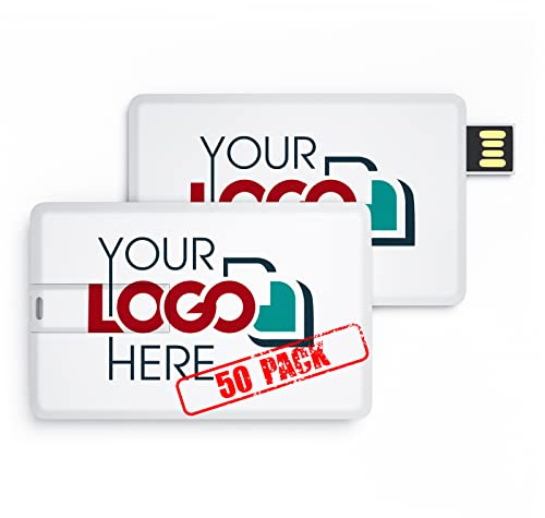 Custom Credit Card USB Flash Drive Bulk Personalised Printed Logo Text Image Thin Memory Stick for Promotional Business Gift 50 Pack