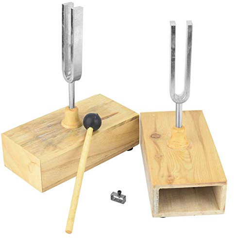Tuning Fork 440HZ Virbration, Steel Singing Tone Tuning Set with Wooden Voice Box, Knocker Steel Singing Tonetuning Set for Sound Virbration Experimental Instrument