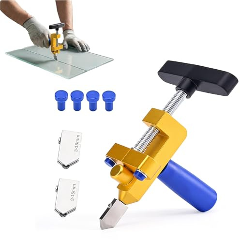 Zyrtkeriom Kit taglierina vetro professionale 2 in 1 – 2 teste di carburo di tungsteno (3-15 mm) + 4 piedi di contatto, per vetro spesso, specchio anti-scoppio e piastrelle in ceramica