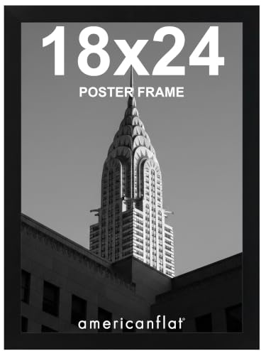 Americanflat 18x24 Poster Frame with Polished Plexiglass - Black Picture Frame - Wide Photo Frames Made of Engineered Wood for Vertical or Horizontal Wall Display - Epic Collection - Black