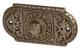 Sonnette de porte antique, AA9151, en laiton, patine foncée, avec plaque et bouton de sonnette, fabriquée à la main conformément aux modèles antiques