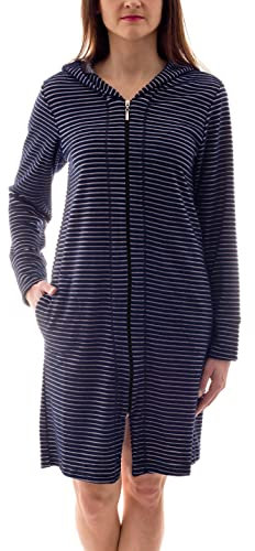 Aquarti Vestaglia con Zip e Cappuccio per Donna, a righe Blu Scuro, S
