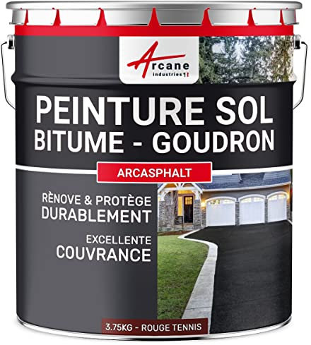 Peinture, bitume, goudron, asphalte, macadam, béton, enrobé: Arcasphalt 3.75 kg (jusqu a 7.5 m² en 2 couches) - Rouge Tennis - ARCANE INDUSTRIES