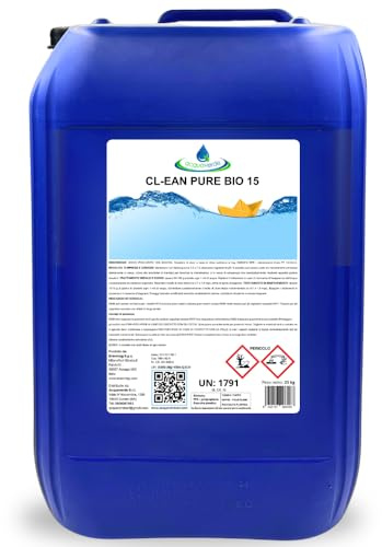 acquaverde | Cloro Liquido Clean Pure Bio, Ipoclorito di Sodio per Igienizzare Acqua di Piscina, Consigliato per Dosatori Automatici, 25 kg