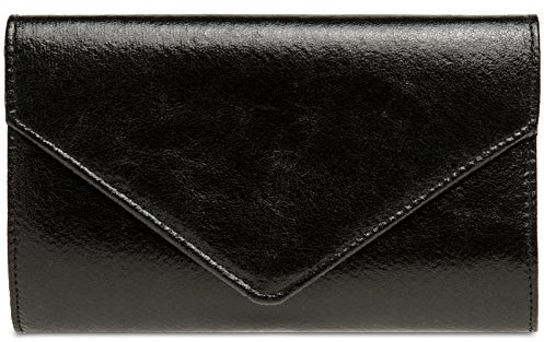 Caspar TA424 stylisch elegante Damen Metallic Clutch Tasche Abendtasche mit langer Kette, Farbe:schwarz, Größe:One Size