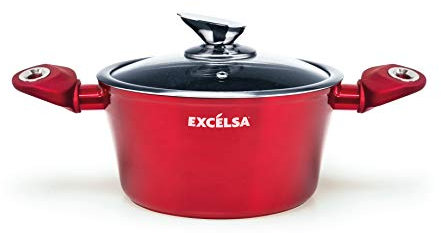 Excelsa Phoenix Antihaft-Schmorpfanne mit 2 Griffen, Aluminium, Rot