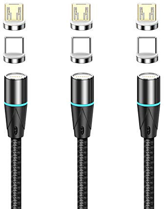 N. NETDOT 12th Generation Magnetisches Ladekabel,Schnellladung und Datenübertragung für Micro-USB/USB-C Smartphones Kommen Sie mit 2 Anschlüssen pro Kabel [1.5m/3 Pack schwarz]