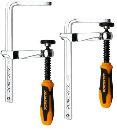 POWERTEC 71410 - Morsetto per guida a vite rapida per sistema di guide per sega da tavolo e binario, capacità 14,5 cm x profondità 6,5 cm, forza di serraggio 181,4 kg, confezione da 2