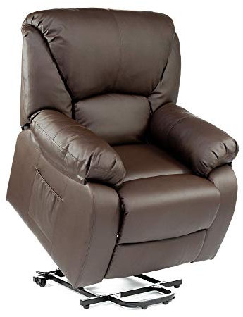 ECODE® Fauteuil Électrique Releveur Chamonix de Massage et Relaxation, Élévateur 160º, Chauffage, 10 Vibromoteurs, Simili Cuir, Marron