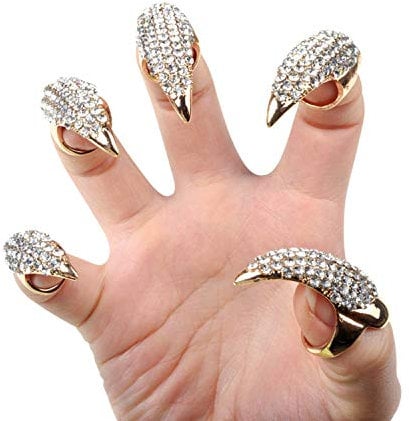 Petalum 10st Gothic Punk Finger Ring Bling Bling Krallen Nägel Gefälschte Falsche Nägel Set für Halloween Party Cosplay