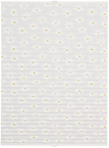 ondeco Plissee auf Maß Motive für alle Fenster innen, Montage in Glasleiste mit Spannschuh, Sonnenschutz-Rollo lichtschutz und Blickdicht Weiß Motiv Flower B: 111-120 cm, H: 40-100 cm