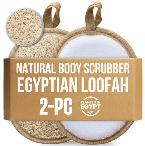 SERRENTO Loofah Body Scrubber Set - Egyptian Luffa Shower Sponge 2 Count | Natural Beige Egyptian loofah body scrubber 4 pack, dual sided exfoliant sponge, men women shower back scrub, eco luffa