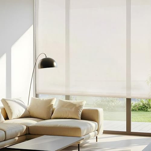 Blindecor Belmont Rollo lichtdurchlässiges Gewebe, glänzend, Beige, 130 x 180 cm (Breite x Höhe), Stoffgröße 127 x 175 cm, Fensterrollo