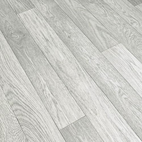 Detroit Light Grey Effect Vinyl Lino Flooring Kitchen Bathroom Waterproof Roll Sheet Anti-Slip Cushion Grandismo (2m x 1m)