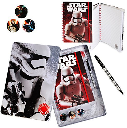 alles-meine.de GmbH XL Schreibset - Star Wars - Stormtrooper - Aufbewahungsbox + Dickes Notizbuch mit Linien + Kugelschreiber 6 farbig + 3 Ansteck Pins - für Kinder - Jungen ..