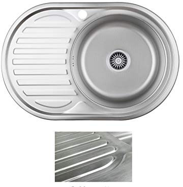 VBChome Einbauspüle 77x50 Satinstruktur ab 45er Unterschrank Edelstahl Küchenspüle Spüle Ablagefläche Abtropffläche eckiges Camping Ablaufgarnitur Siphon