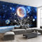 YXTSmurals Fototapete 3D Effekt Blau Mond Sterne Fototapeten Vlies Tapeten Wandtapete Vliestapete Wandbild Wand Schlafzimmer Wohnzimmer Büro Küche