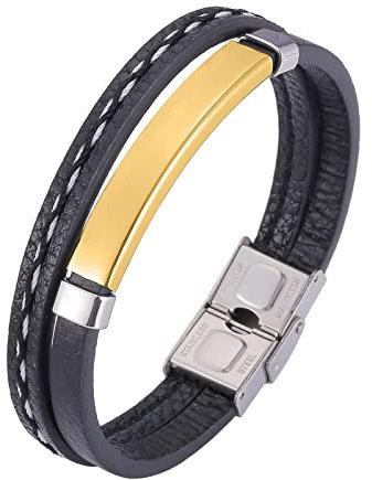 Aotiwe für Männer Armband, Schmuck Keltisch Herren Doppeltes Lederarmband Stahl Gold Edelstahl 16.5cm für Valentinstag